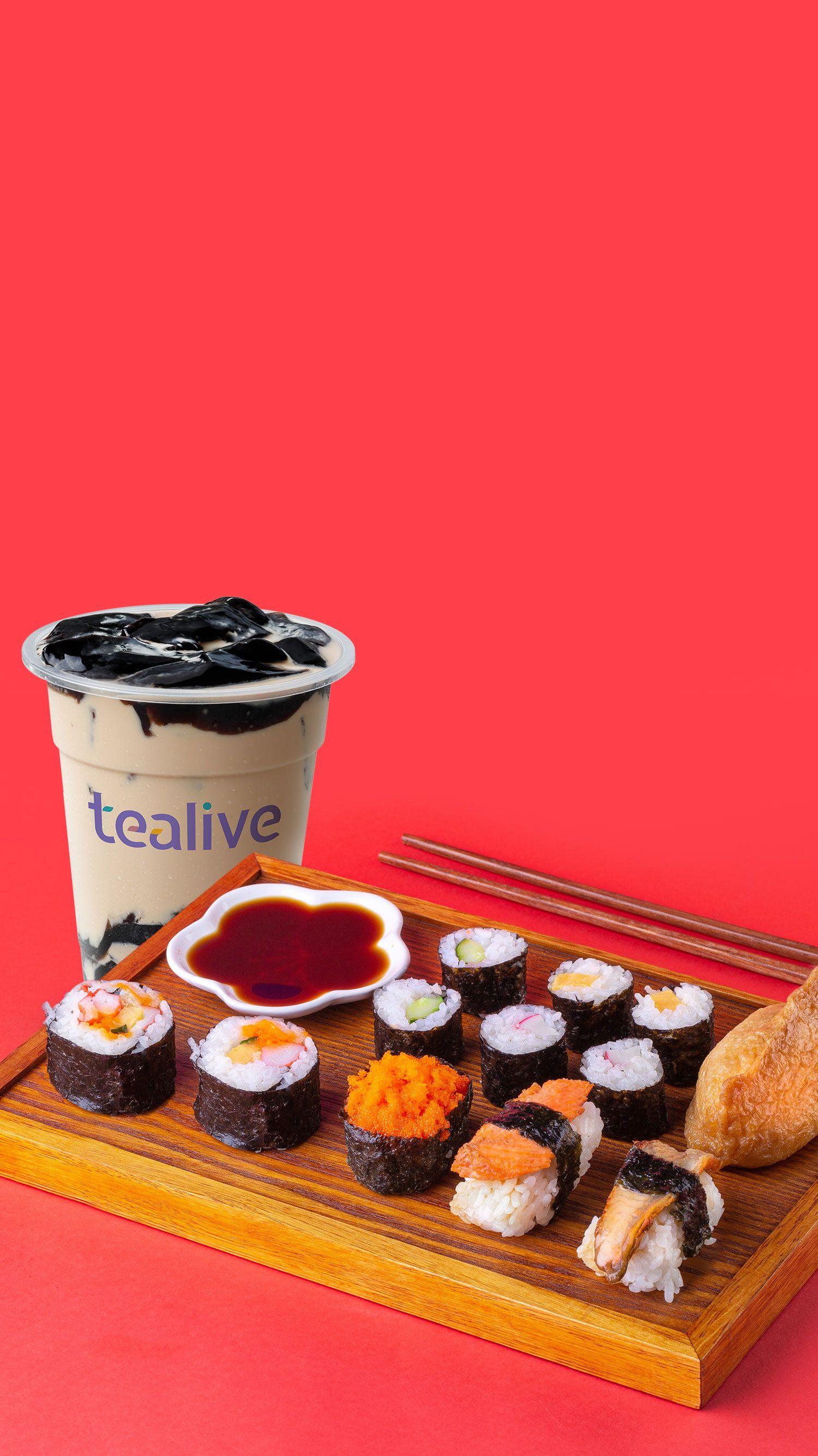 Combo Sushi Set + Tealive's Classic Roasted Milk Tea with Grass Jelly